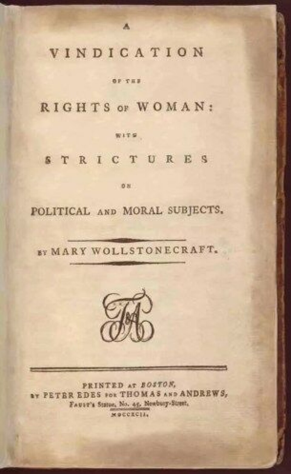 Wollstonecrafts kjente tittel, ofte referert til som et av de første verkene i feministisk filosofi. (Foto: Creative commons) Wollstonecrafts kjente tittel, ofte referert til som et av de første verkene i feministisk filosofi. (Foto: Creative commons)