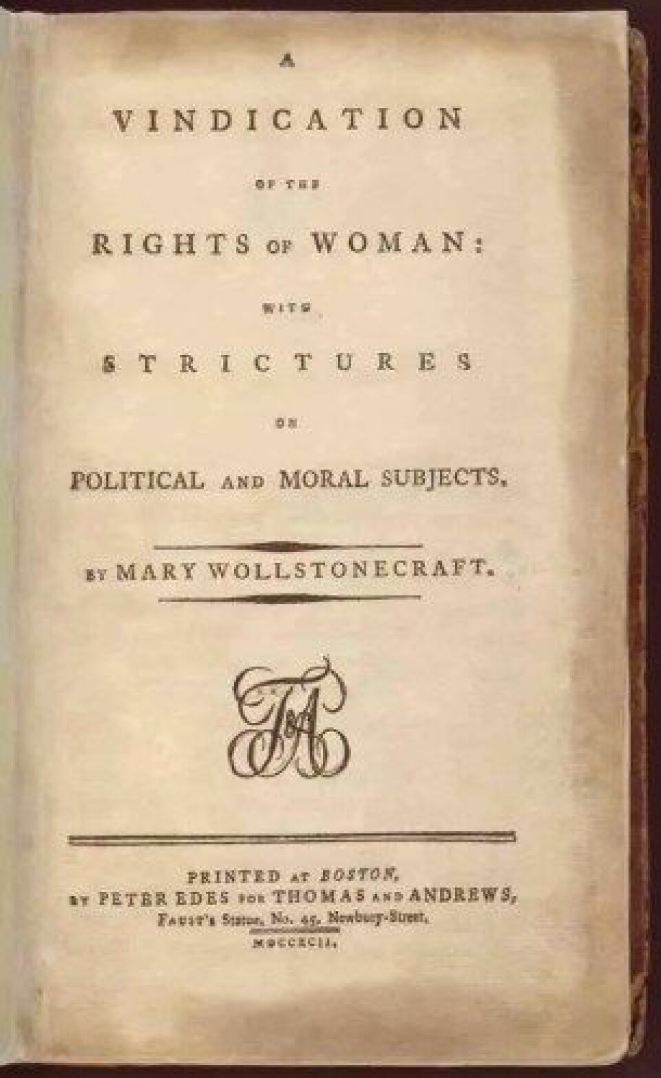 Wollstonecrafts kjente tittel, ofte referert til som et av de første verkene i feministisk filosofi. (Foto: Creative commons)