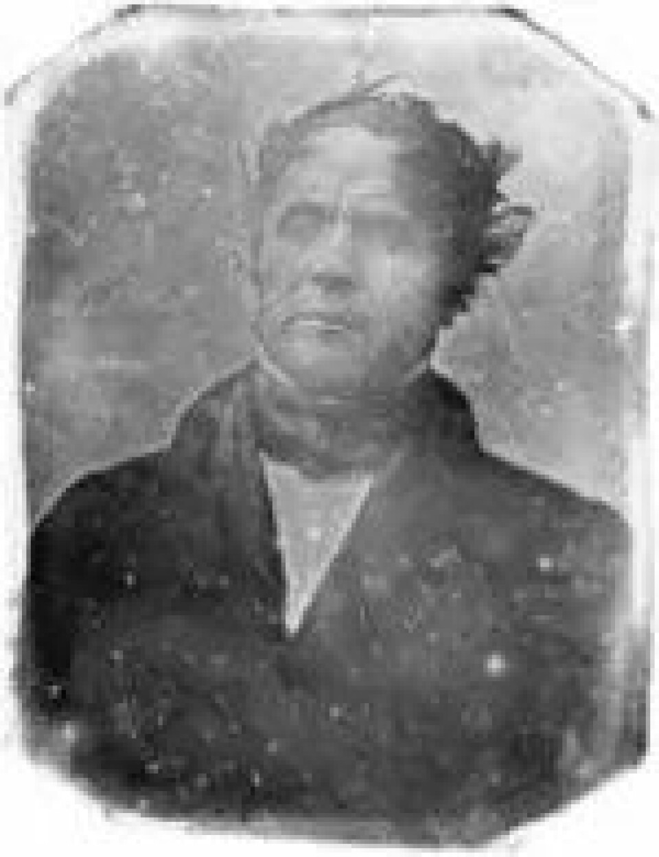 Louis Daguerres første portrettfoto i 1837. (Kilde: Wikimedia commons)