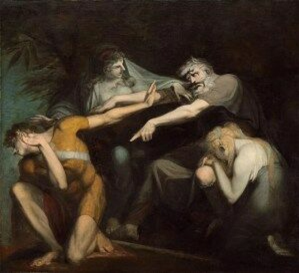 Kong Ødipus forbanner sin sønn. Maleri av Henry Fuseli (1786). (Kilde: Wikimedia Commons)