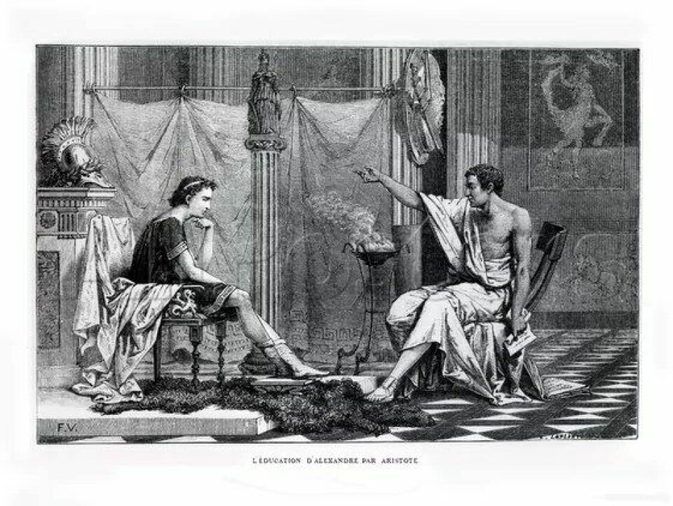 Illustrasjon: Education d’Alexandre par Aristote av Charles Laplante. (Kilde: Wikimedia Commons)