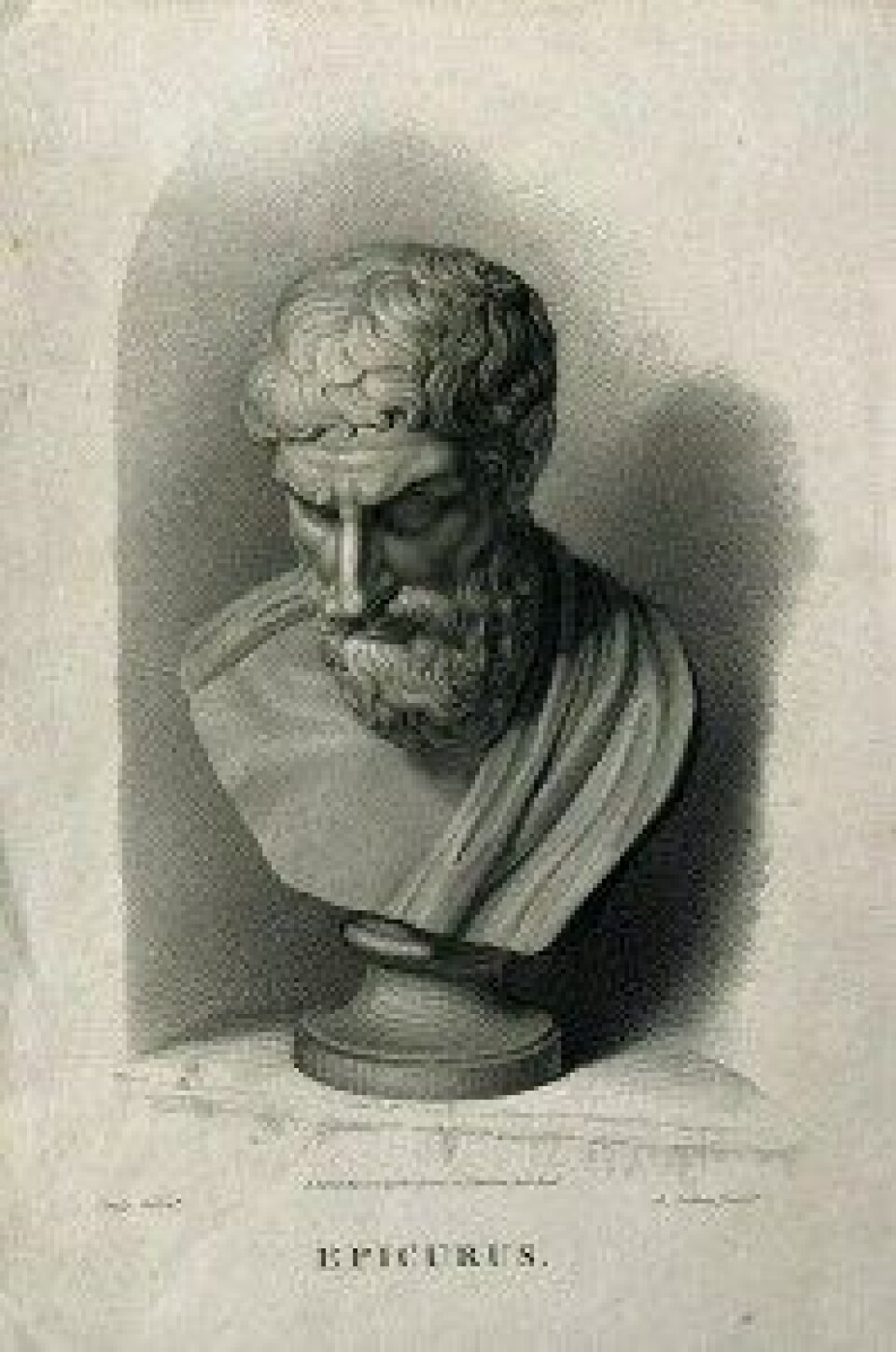 Epikur avbildet av A. Cardon (1813). (Kilde: Wikimedia commons) Epikur avbildet av A. Cardon (1813). (Kilde: Wikimedia commons)