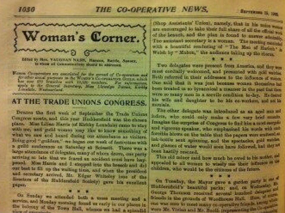 Fra «kvinnehjørnet» i The Co-operative News, 1906. (Foto: Sebastian Svenberg)