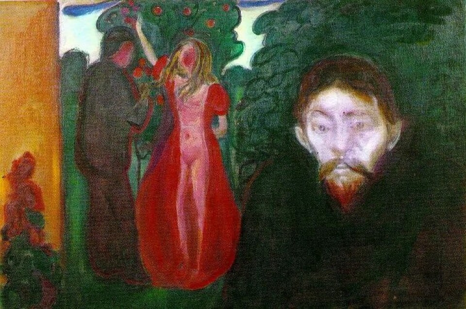 «Sjalusi» (1895) av Edvard Munch (Kilde: Wikimedia Commons) «Sjalusi» (1895) av Edvard Munch (Kilde: Wikimedia Commons)