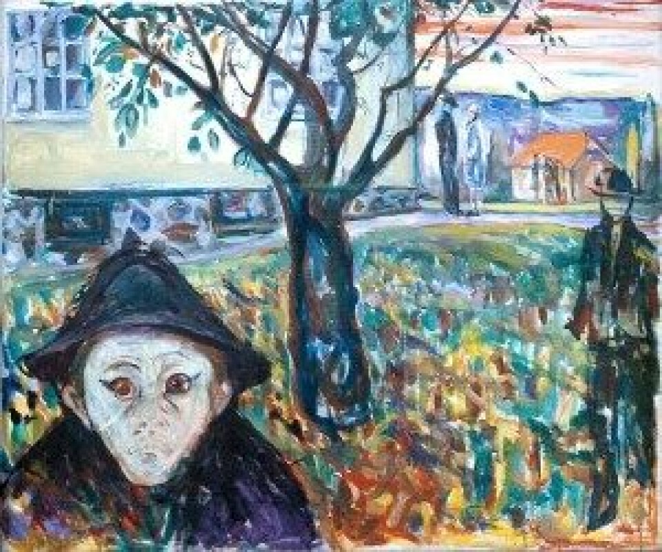 Sjalusi i hagen (1929/1930) av Edvard Munch. (Kilde: Wikimedia Commons) Sjalusi i hagen (1929/1930) av Edvard Munch. (Kilde: Wikimedia Commons)