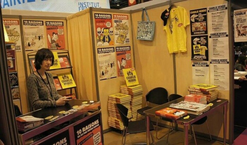 Stand for Charlie Hebdo i 2012. (Kilde: Wikimedia commons) Stand for Charlie Hebdo i 2012. (Kilde: Wikimedia commons)