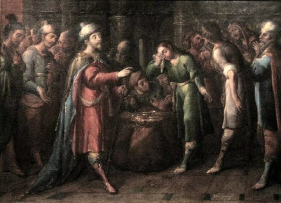 Joseph caims Benjamin as his slave av Cristóbal de Villalpando (1700-1714). (Kilde: Wikimedia Commons) Joseph caims Benjamin as his slave av Cristóbal de Villalpando (1700-1714). (Kilde: Wikimedia Commons)