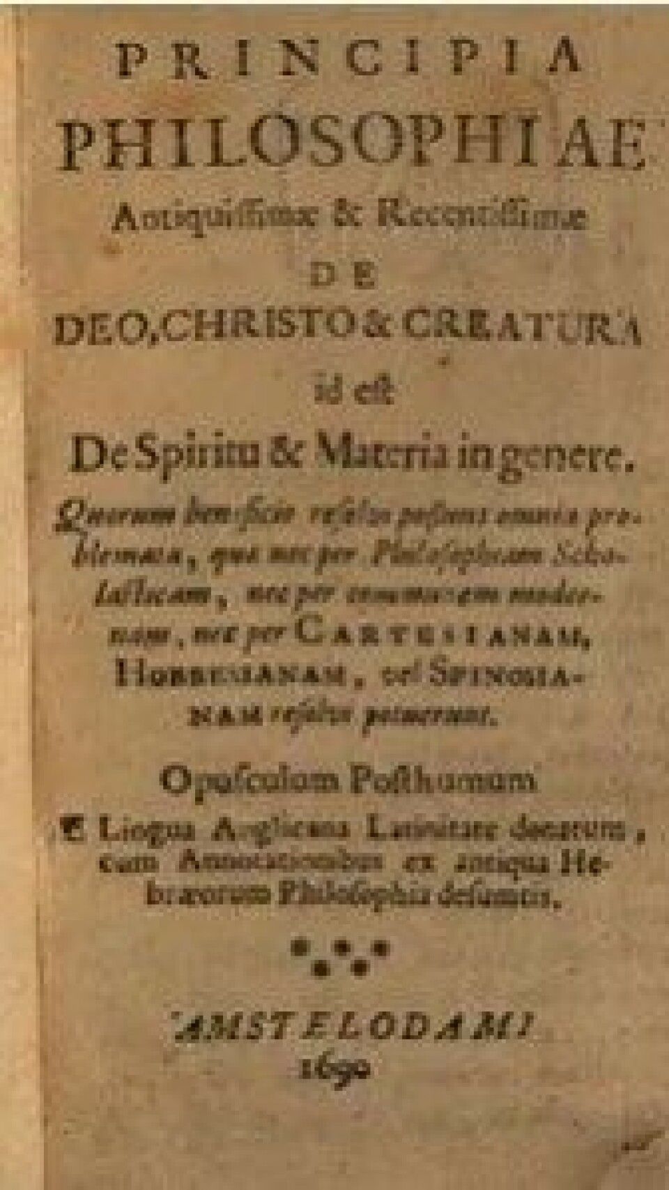 Conway skrev opprinnelig Principles på engelsk. Verket ble deretter oversatt til latin. Her utsnitt fra 1690-utgaven. (Kilde: Google Books) Conway skrev opprinnelig Principles på engelsk. Verket ble deretter oversatt til latin. Her utsnitt fra 1690-utgaven. (Kilde: Google Books)